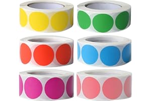 Tindobewan 3000 Pieces 1 Inch Round Color Coding Labels Writable Circle Dot Labels Self Adhesive Color Round Stickers for Inventory Home Organize, File Classification(6 Rolls, 6 Colors)