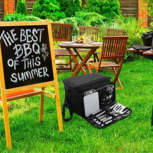 grilljoy BBQ Grill Tools Set with Black Insulated Cooler Bag Allin