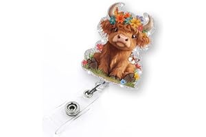 LEBEIGHT Cute Highland Cow Badge Reel Retractable for Nurse Nursing RN CNA LPN Medical Worker & Teacher | Funny Nurse Gifts Pediatric Cow ID Badge Holder with Alligator Clip & 24” Durable Nylon Cord | Acrylic