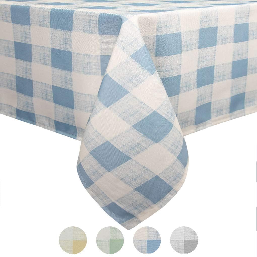 Eforcurtain 60 Inch by 84 Inch Holidays Checkered Table Cover Pattern Design Tablecloth Durable Fabric Plaid Table Cover Spillproof Ice Blue