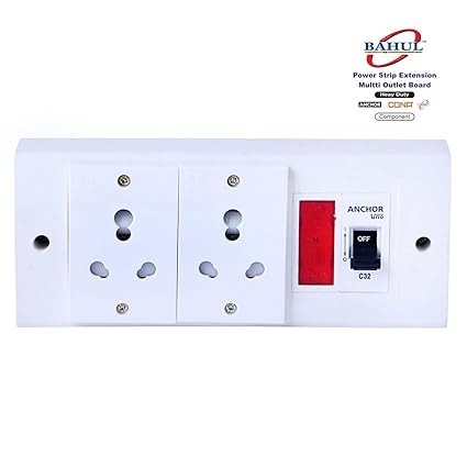 BAHUL power strip extension multi outlet board Fitted with 2 Anchor Sockets(15 Amp),1 indicator ,1 MCB with 4 Metre Chord With 15 Amp Plug