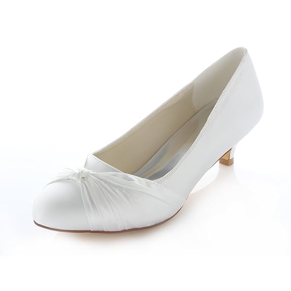 Emily Bridal Brautschuhe Frauen Satin Kitten Heel Geschlossene Zehe Pumps