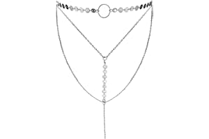 Suyi Stylish Layered Sequins Choker Necklace with Thin Long Chian Pendant for Women Lady