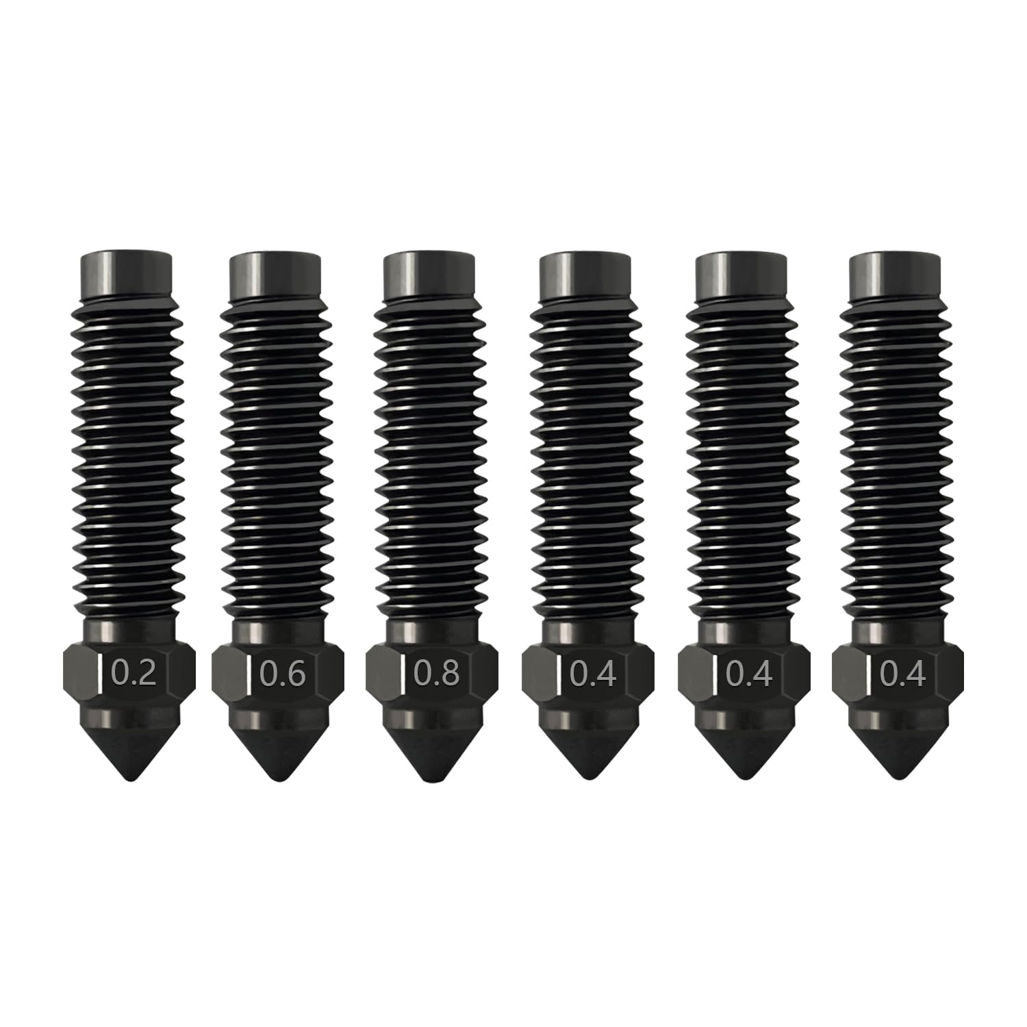 Photo 1 of HzdaDeve 6PCS 0.2MM 0.4MM 0.6MM 0.8MM Hardened Nozzles for Centauri Carbon Stainless Steel Nozzle High Temperature Pointed Wear Resistant Nozzles High Flow Hotend Extruder for Elegoo Carbon 3D Printer