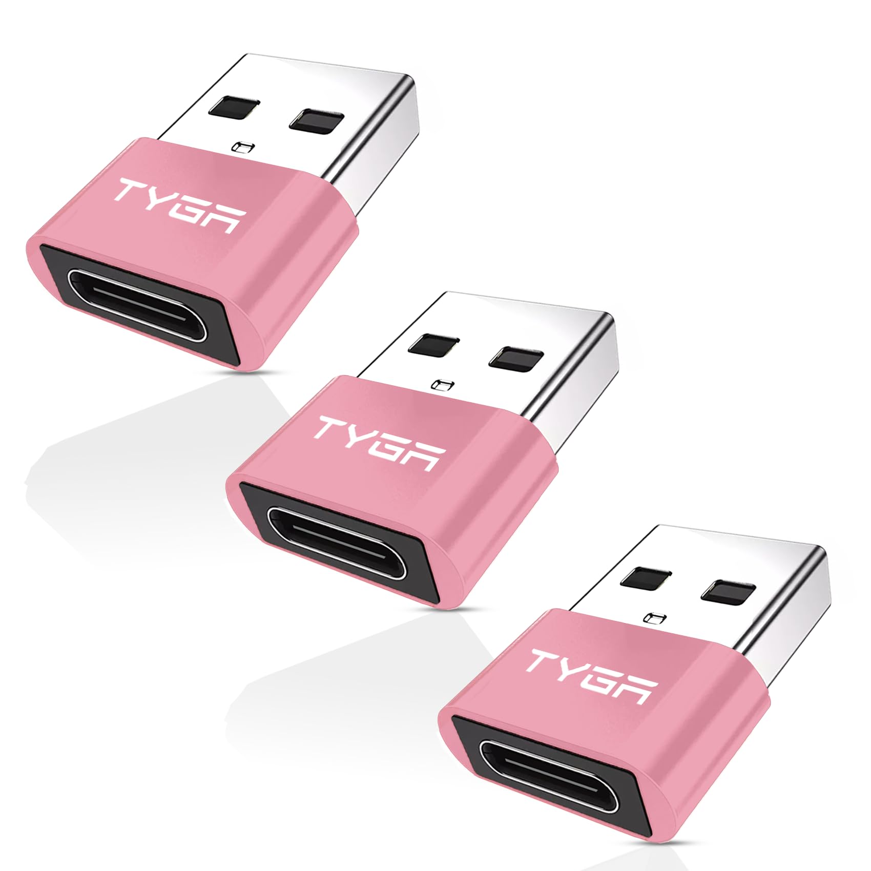 TYGA USB C to USB A Adaptor 2.0 - USB C Female to USB A Male Connector for Charging & Data Transfer, Plug-and-Play, Durable Aluminum Housing, Portable Converter for Android & IOS Devices - 3 Rose Gold