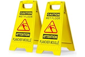 2 Pack Wet Floor Sign, Caution Wet Floor Sign with Reflective Tape 17.5" Height Double-Sided Bilingual Warning Sign, Wet Floo