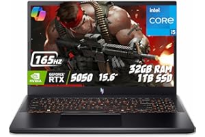 Acer Nitro V15 Gaming Laptop, 15.6" FHD 165Hz IPS Display, Intel Core i5-13420H, NVIDIA GeForce RTX 5050, 32GB RAM 1TB SSD, W