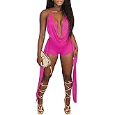 Ophestin Women Sexy Two Piece Outfits V Neck Halter Backless Bra Top Bodycon Shorts Side Ribbons Going Out Club Outfits