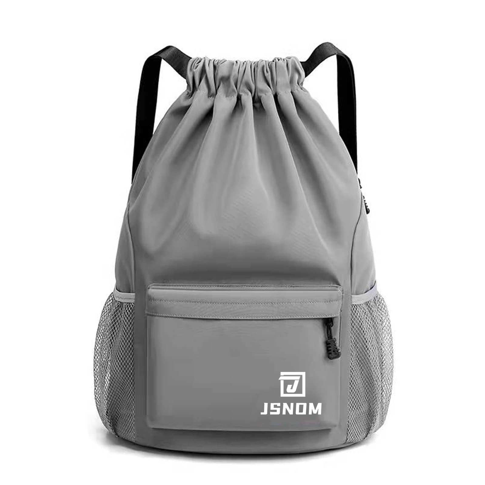JSNOM Drawstring Gym Bags Waterproof : Large Sports Travel Yoga School Rucksack Backpack with Zip Pocket for Men Women (Grey)