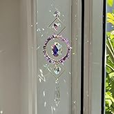 Crystal Suncatchers Window Hanging Wind Chime Natural Fluorite Amethyst Pendant Ornament,for Home, Garden Tree Plants, and Meditation Decor (Purple)