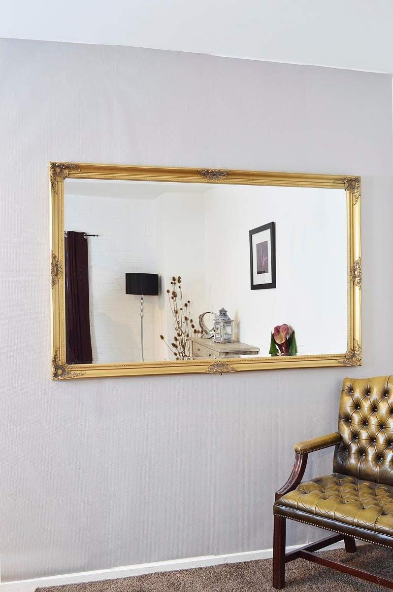 MirrorOutlet X Large Gold Antique Bevelled Dressing Wall Mirror 5Ft6 X 3Ft6 (168cm X 107cm), 182.9L x 91.4W cm - Image 4
