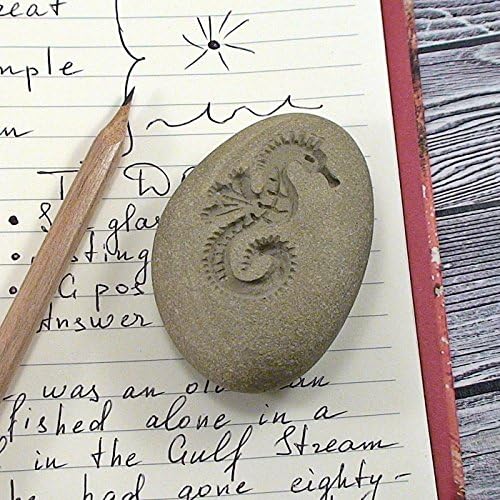 Natural Beach Stone Handmade Paperweight with Engraved Seahorse Pebble Art Beach Home and Wedding Decor Seahorse Miniature