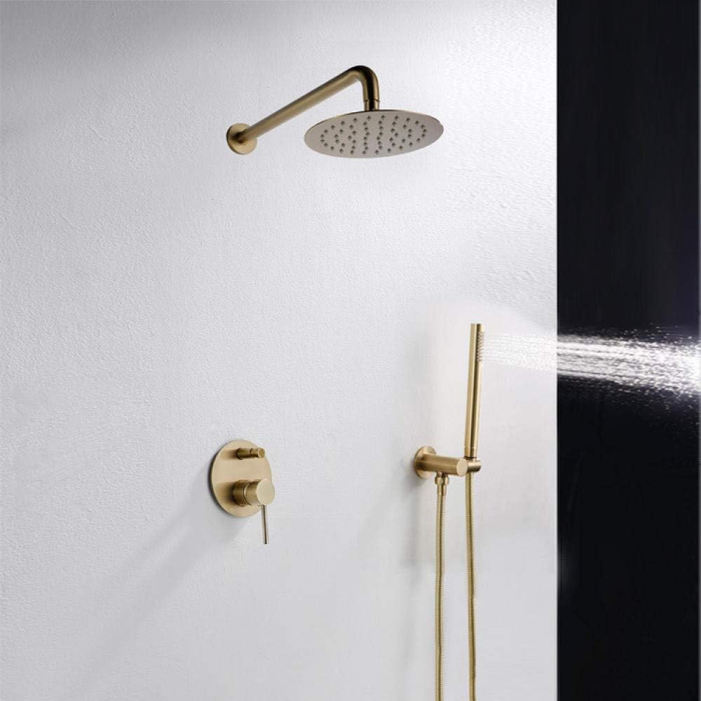 10 inch Round Bathroom Luxury Rain Mixer Combo Set Brushed Gold Black (Contain Faucet Rough-in Valve Body and Trim) B