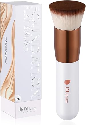 DUcare Foundation Brush Make Up Pinsel Flat Top Kabuki Brush, Synthetic Professional Liquid Blending Mineral Powder Makeup Tools, Roségold/Weiß