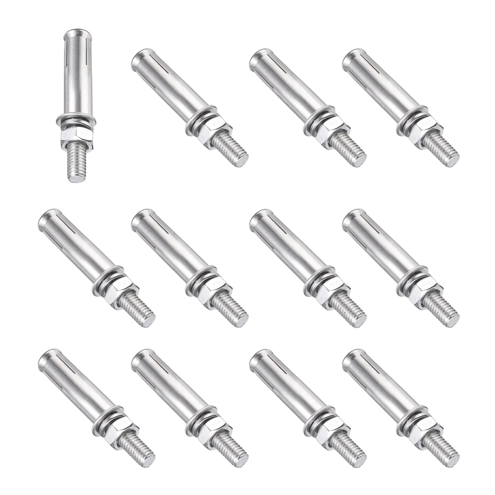 PATIKIL M8 x 60mm Expansion Bolts, 12Pcs 304 Stainless Steel Expansion Screw Bolts Sleeve Anchoring Fastener for Wall Concrete Brick Wall Drywall Air Conditioner, Silver