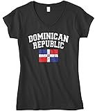 Cybertela Women's Faded Distressed Dominican Republic Flag Fitted V-Neck T-Shirt