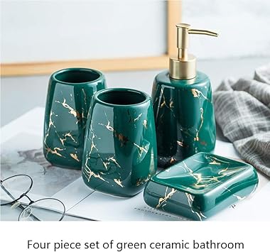Zyr Keramik Bad Accessoires Set 4 Teiliges Edles Stilvolles Badzubehor Marmor Optik 4tlg Set Luxurioses Weiss Schwarz Green Amazon De Kuche Haushalt