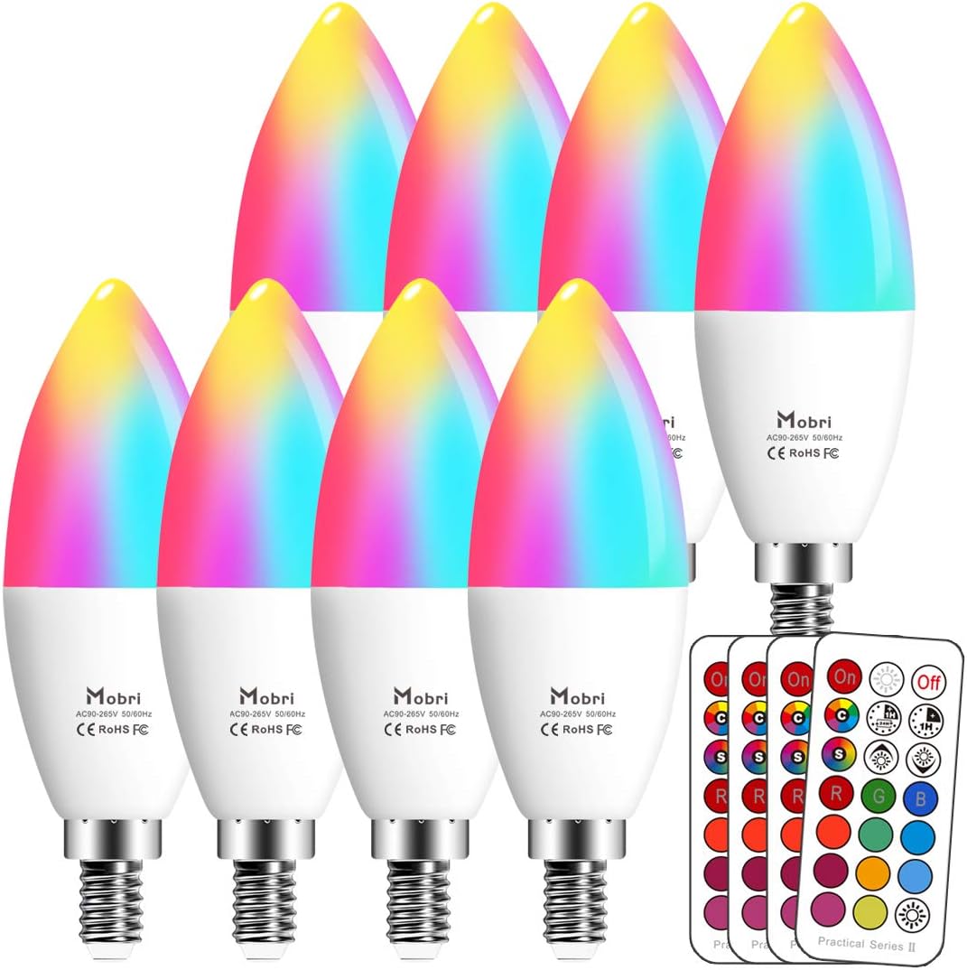 Mobri E14 Candle LED Light Bulbs, 5W Colour Changing with Remote Control, 40W Equivalent Small Edison Screw