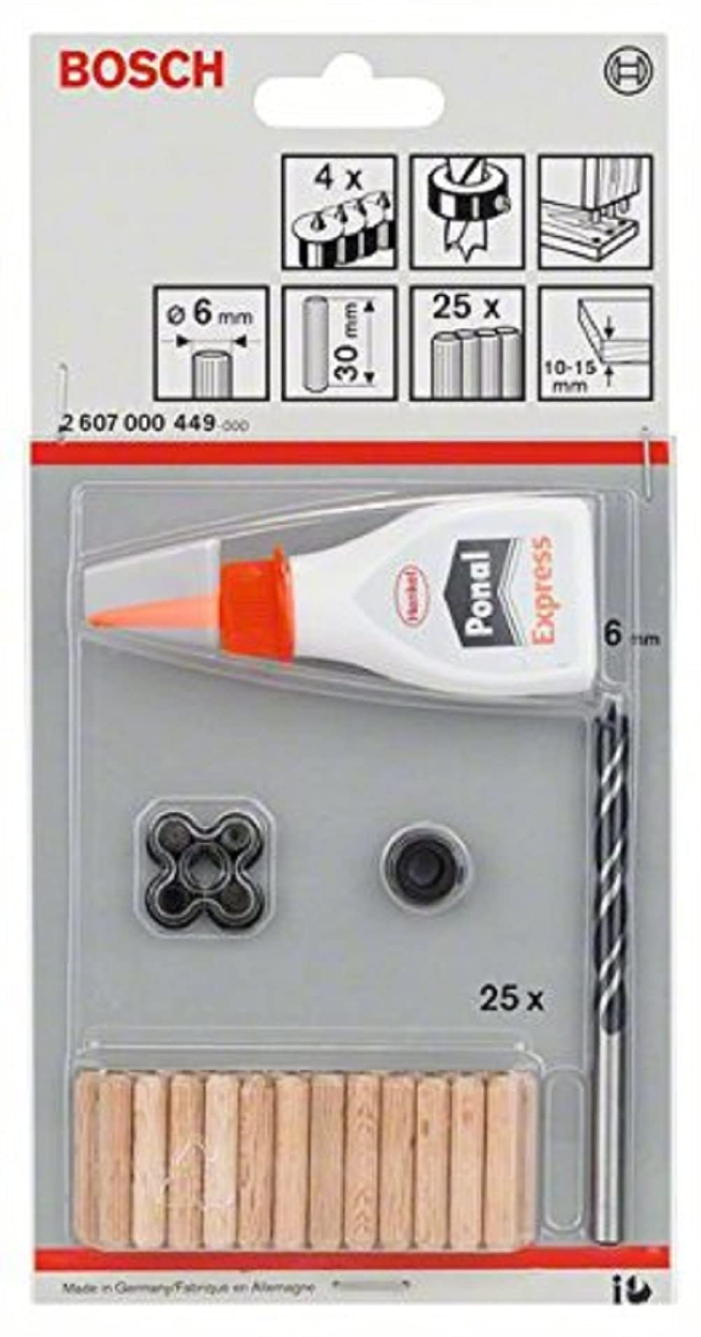 Bosch Professional 32-Piece Wooden Dowel Set (Diameter 6 mm)