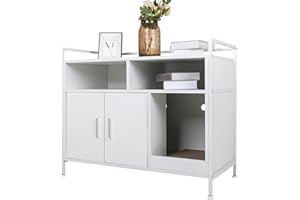 YU YUSING YUSING Litter Box Enclosure, Cat Litter Box Furniture Hidden, Cat Washroom Bench Storage Cabinet Large with Double Doors and Open Shelf for Bedroom, Living Room White