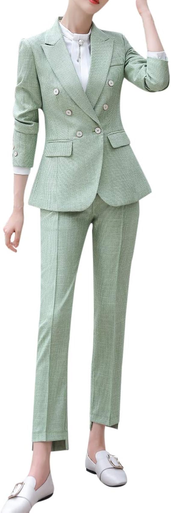 Amazon レディース スーツ セットアップ 格子柄 パンツスーツ 冬 上下 レディース 洋服 スーツ カジュアル セットアップ 長袖 おしゃれ スリム 2点セット ジャケット パンツ 通勤 レジャー スーツ フォーマル 事務服 ビジネス用 パンツスーツ 通販