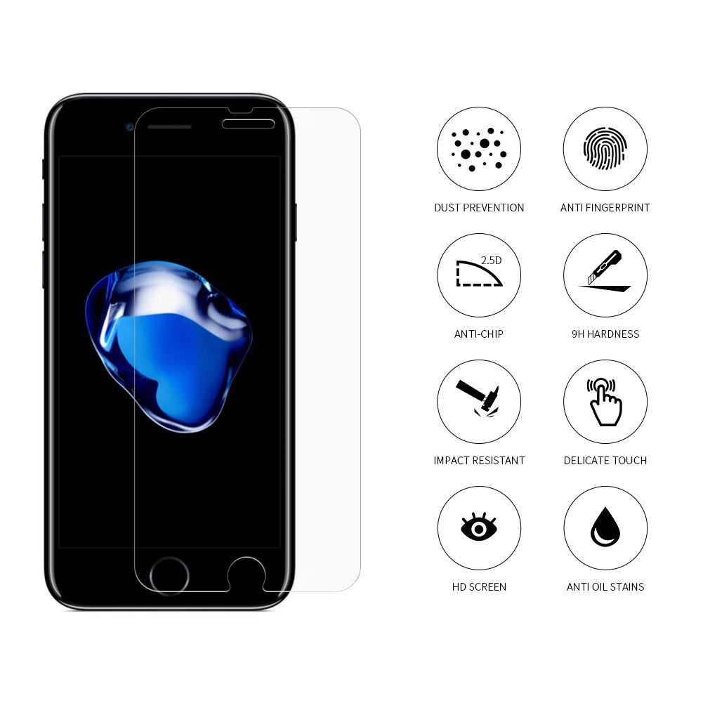 Tembin Tempered Glass Screen Protector,3D Nanometer Screen Guard,High Definition Film Protection Ultra-clear 9H Hardness Anti Fingerprint & Anti Glare Case Friendly for iPhone 7 8 Plus [2 Pack]