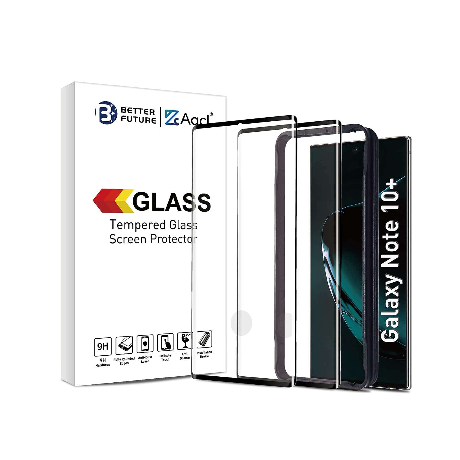 AACL Screen Protector for Samsung Galaxy Note 10 Plus,6.8 Inch,Curved Tempered Glass,Compatible with Ultrasonic Fingerprint Scanner,2 Pack