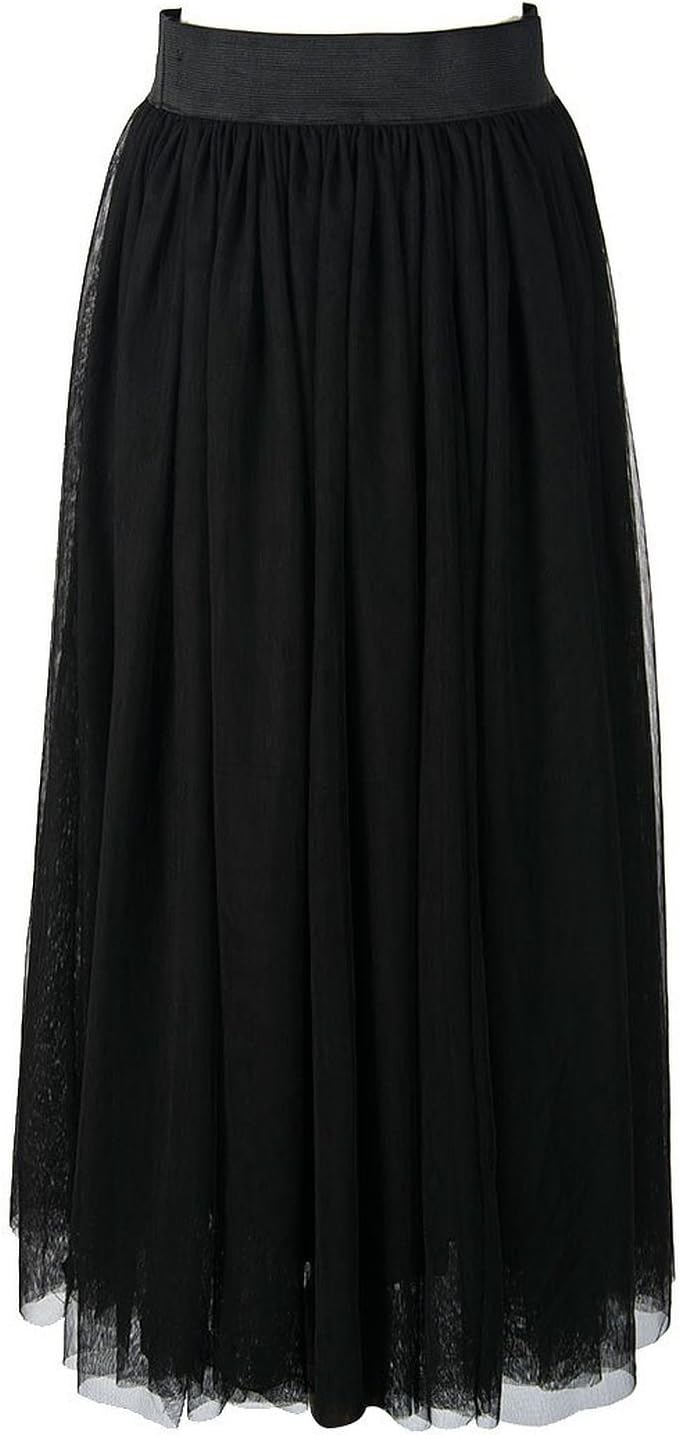 YX Women's A-Line Tutu Skirts With Stretch High Waist, Lining and Mesh Tulle XL(90 cm), Black