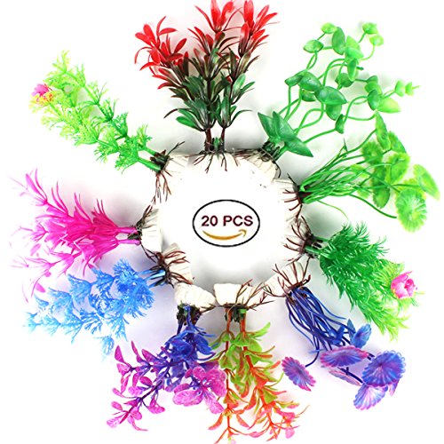 Bom Bom Tree 20 Pcs Artificial Aquarium Plastic Plants Fish Tank Decorations Home Décor, Assorted Style