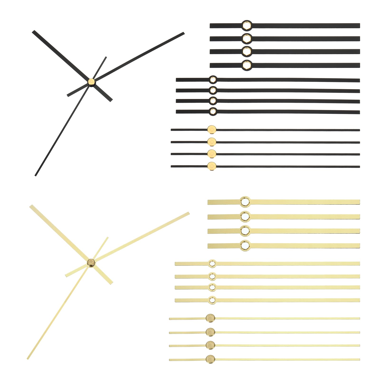 PATIKIL Replacement Clock Hands Kit, 10 Set Replacement Clock Hands Kits Clock Mechanism Movement Aluminum Wall Clock Hands Parts for Wall Clock Repair DIY, Black,Gold, A08/A10