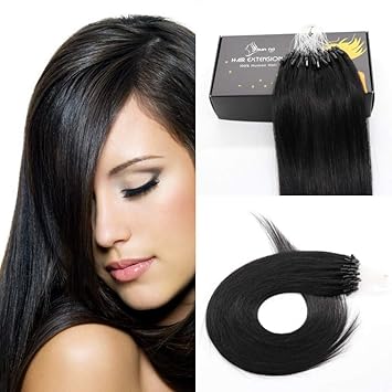 Amazon Com Micro Ring Hair Extension Human Hair 1g Strand 50strands 50g Micro Ring Bead Hair Extension Remy Hair For Women 20inch 1 Jet Black Beauty