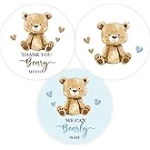 60pcs Boho Bear We Can Bearly Wait Stickers, Thank You Bearly Much Stickers, Beary First Birthday Round Labels, Boho Bear Gender Reveal/Pregnancy Announcement Party Favors