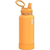 Takeya Actives 32 oz Water Bottle with Straw Lid - Double Wall Stainless Steel Insulation - Dishwasher Safe & BPA-Free - Removable Bumper - Honeycomb