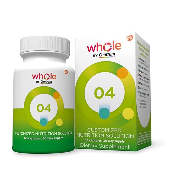 WHOLE BY CENTRUM PERSONALIZED NUTRITION SOLUTION – RECIPES & FOOD RECOMMENDATIONS, PLUS VITAMIN BLEND – 04 – STRESS RELIEF, SLEEP, IMMUNE SUPPORT, METABOLISM, ENERGY, HAIR, SKIN & NAILS – 60 CAPSULES