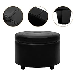 CangLong Round Leatherette Storage Ottoman with Lid