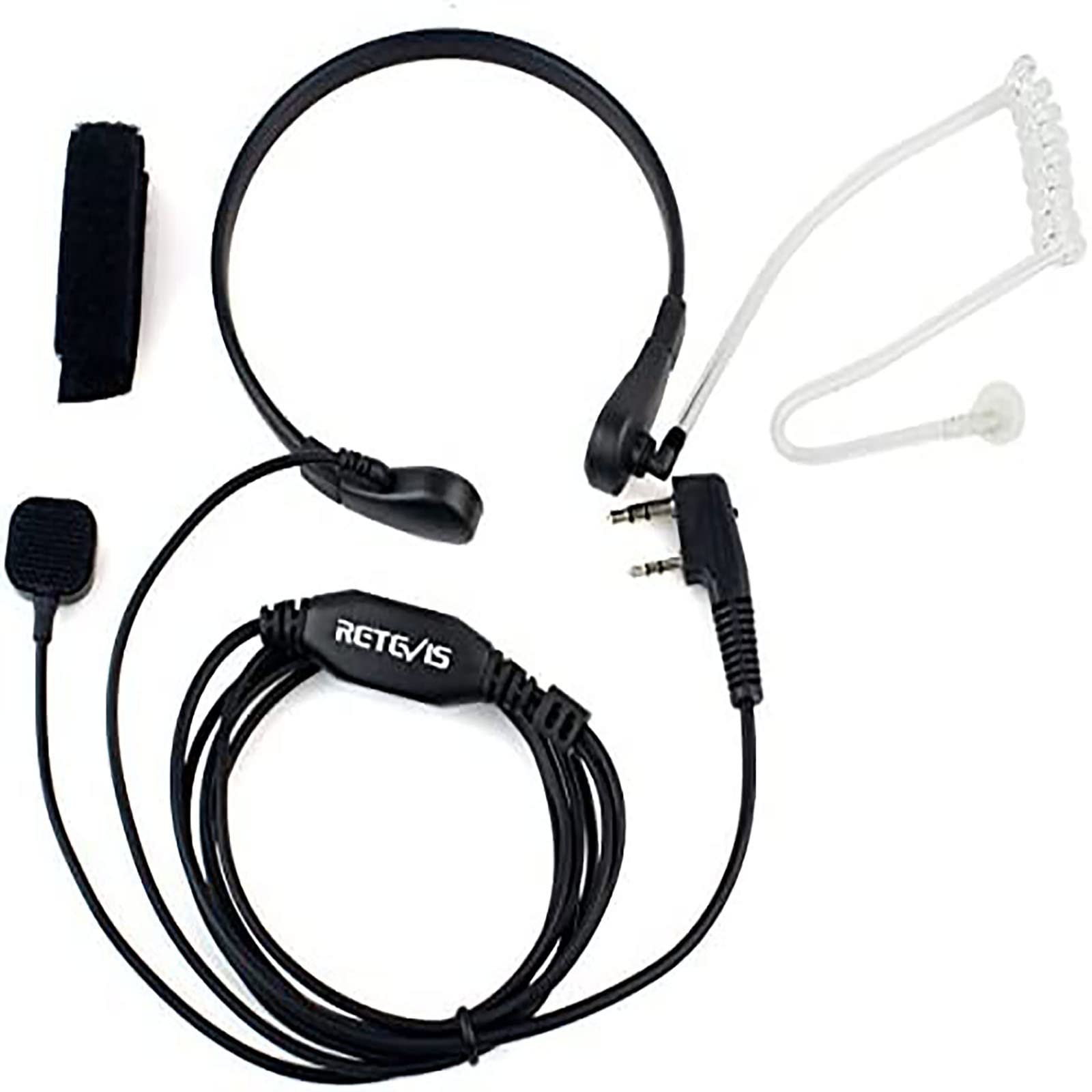 Retevis Walkie Talkie Throat Mic Headset 2 Pin Headset Earpiece Compatible with Two Way Radio Baofeng UV-5R BF-888S BF-88E RT24 RT27 RB629 RT668H H777 Two Way Radio Earpiece Security Earpiece (1 Pcs)