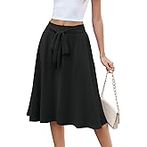 NILOUFO Women Summer Casual Skirt High Waisted Elastic Flowy Tie Knot Midi A-Line Skirts with Pockets
