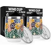 Biddlebee 12 Oz Stainless Steel Wine Tumblers with Slider Lids, 2-Pack – Double Wall Insulated Cups for Wine, Coffee, Cocktails, or Tea – Keeps Drinks Hot or Cold for Hours (Retro Floral Faith)