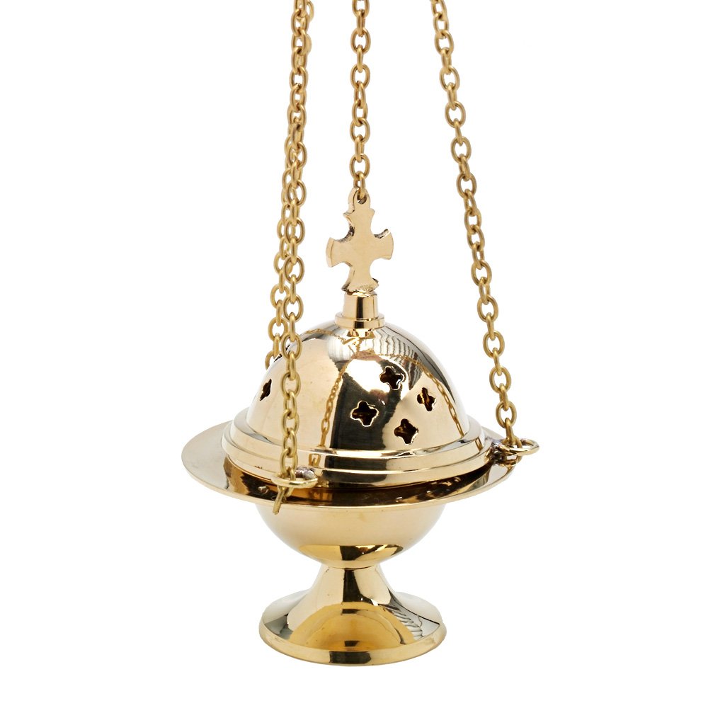 NKlaus Incense burner cross chain 37cm incense burner deco brass gold new 7588