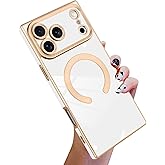 KANGHAR Case Designed for iPhone 17 Pro Magnetic [Compatible with MagSafe] Luxury Cute Plating Design Case Full-Body Anti-Scratch Shockproof Bumper Protective Cover White