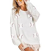 ChiyeeKiss Womens Sparkle Baseball Sequin Sweatshirt French Terry Y2K Crewneck Oversized Shirt Long Sleeve Pullover