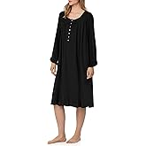 Eileen West Midi Nightgown for Women - Soft Tencel Modal Jersey Knit 42" Long Sleeve Sleep Dress