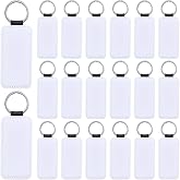 CREATCABIN 20Pcs PU Leather Sublimation Keychain White Sublimation Keychain White Blank Rectangle Alloy Pendants Charms Tags Key Rings Findings Accessories for Car Keys Purse Lanyards Bags DIY Decor