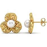 Mchic Gold Pearl Earrings for Women: Statement Starfish/Flower Stud 18K Gold Plated Waterproof Lightweight Earrings Jewelry for Women