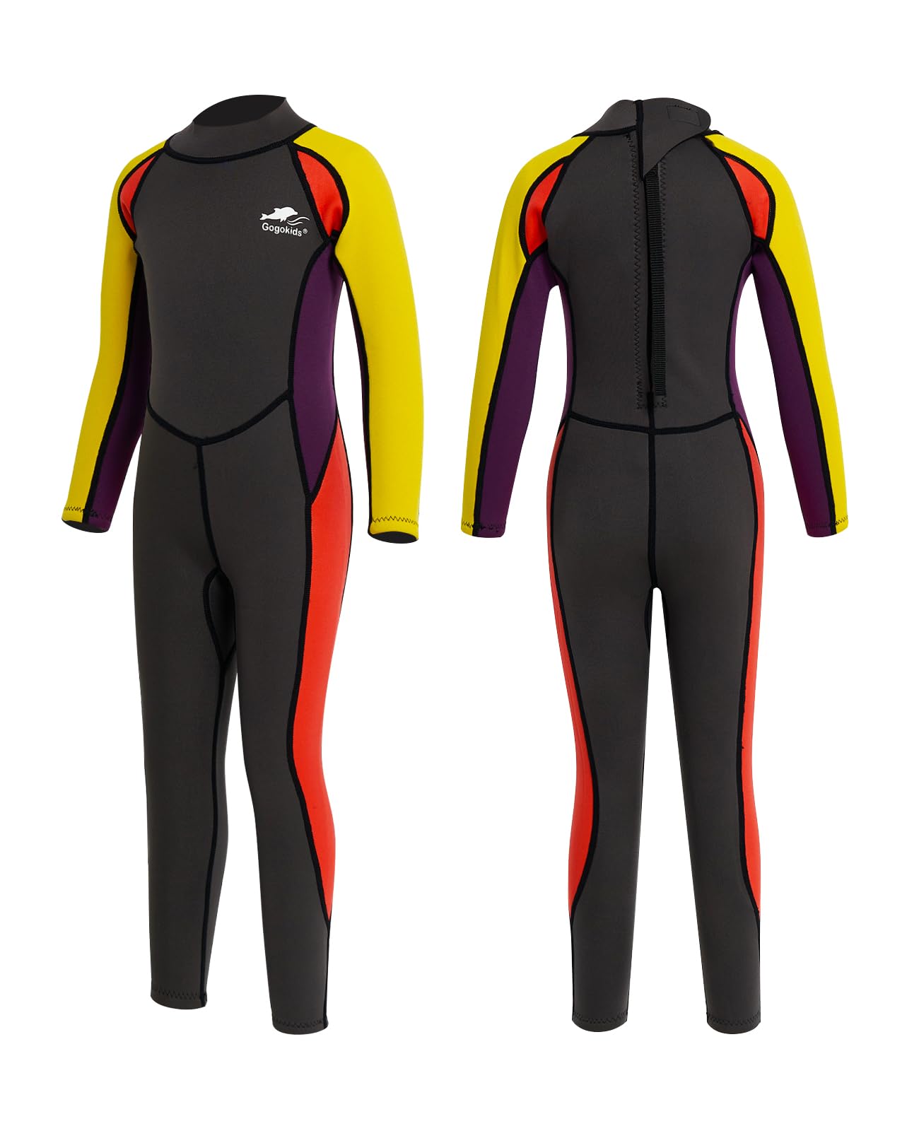 Gogokids Wetsuit Kids, 2.5mm Neoprene Thermal Wet Suits with UV Protection & Back Zipper, Full Swimsuit for Ages 3-10 Girls Boys Swimming in Cold Water, Surfing, Snorkeling