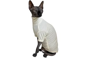KITIPCOO Sphynx Cats Shirt Cat Turtleneck Cotton Sweater Pullover Kitten T-Shirts with Sleeves Cat Pajamas Jumpsuit for Sphynx Cornish Rex, Devon Rex, Peterbald (White, X-Large (Pack of 1))