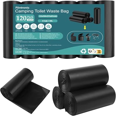 flintronic Camping Toilet Bags 120 PCS 20L Black PE Leak-Proof Liner