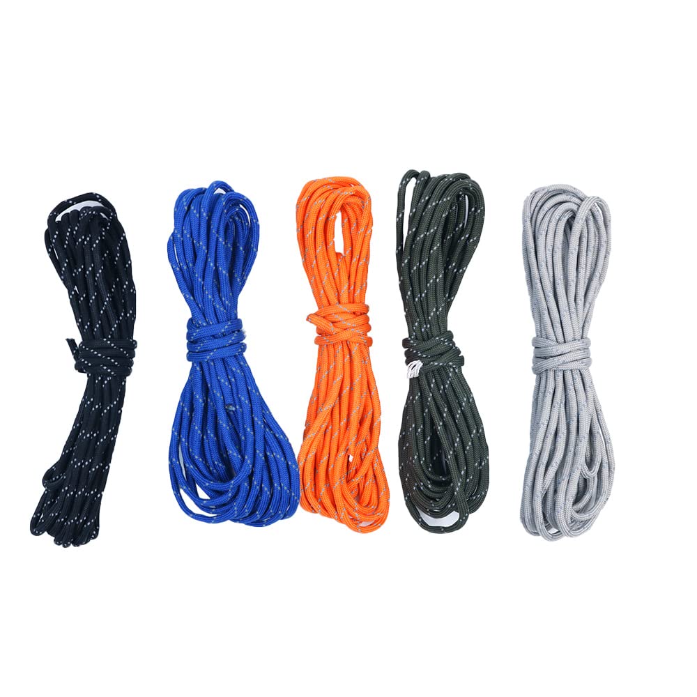 Namvo 5pcs 16.5Ft Paracord Set, Reflective Parachute Cord Rope Outdoor Survival Tent Guide Rope Set for DIY Manual Braiding Making Bracelets Key Chain Dog Collar Lanyards