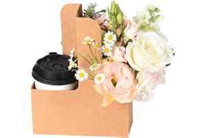 Lamido 100 Pack Disposable Kraft Drink Carrier with Handle, Assemblable Paper Cup Holder for 2 Cups or 4 Cups, Fit 8-32 oz Cups, to-Go Coffee Cup Holder for Food Delivery