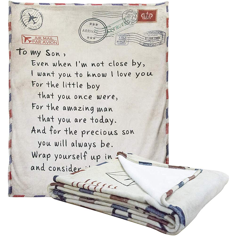 Tianbi Personalised Fleece Blanket,Letters Blanket From Mum To My Son And My Daughter, Soft Blanket Flannel Airmail Blanket Winter Warm Soft Mail Blanket for Bedroom Living Room